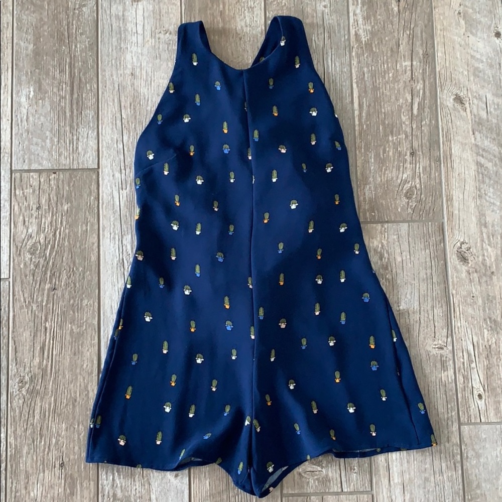 ZARA “Trafaluc” backless navy blue cactus romper